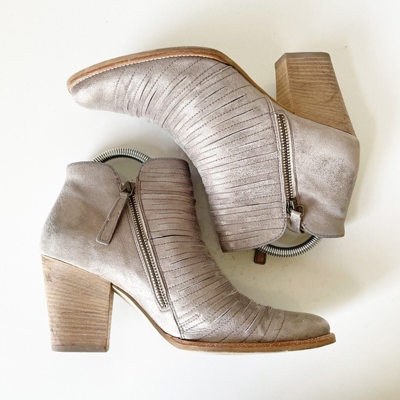 Paul Green Malibu Womens Ankle Boots 7 Metallic Leather Nubuck Sliced Zipper - Picture 1 of 12